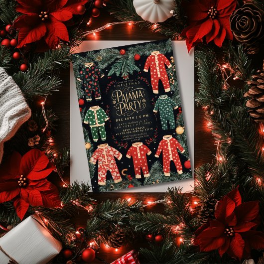 Invitation Fête de Noël en pyjama Fête de pyjama de vacances