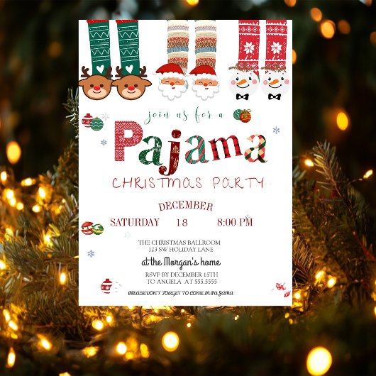 Invitation Fête de Noël en pyjama mignon