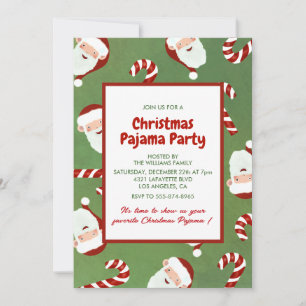 Invitation Fête de Noël en Pyjama Mignon Père Noël Sucre d'Or