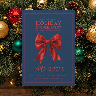 Invitation Fête de Noël en soirée Rouge Satin Bow Navy