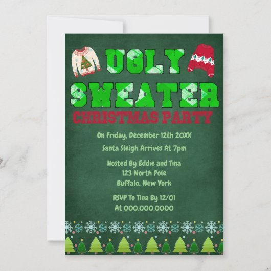 Invitation Fête de Noël en tableau vert moche (Devant)