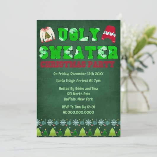 Invitation Fête de Noël en tableau vert moche (Debout devant)