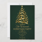 Invitation Fête de Noël en vert foncé et or (Devant)