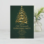 Invitation Fête de Noël en vert foncé et or (Debout devant)