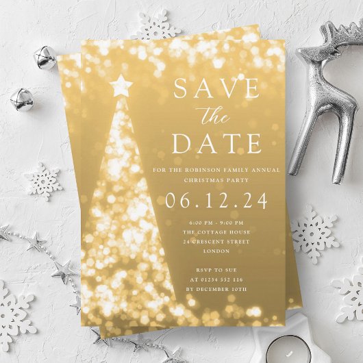 Invitation Fête de Noël Enregistrer la date Gold Tree Glam