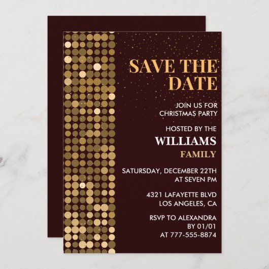 Invitation Fête de Noël Enregistrer la date Or (Devant / Derrière)