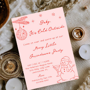 Invitation Fête de Noël entre amis avec bonhomme de neige des