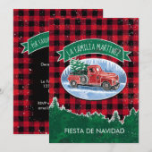 Invitation Fête de Noël espagnole à carreaux avec camion vint (Devant / Derrière)