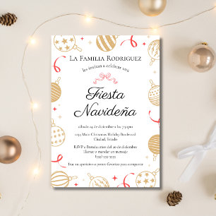 Invitation Fête de Noël espagnole dorée et rouge Fiesta Navid