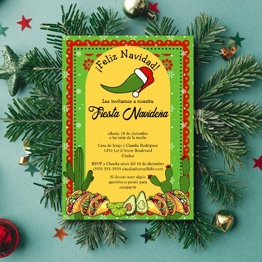 Invitation Fête de Noël espagnole Navideña Funny Jalapeño