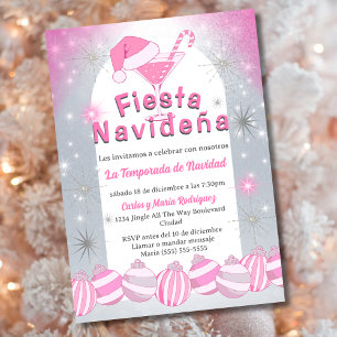 Invitation Fête de Noël espagnole Retro rose Navideña