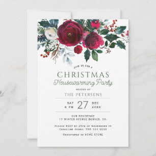 Invitation Fête de Noël et de pendaison de crémaillère floral