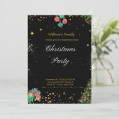 Invitation Fête de Noël Étincelante Noir Et Or (Debout devant)