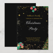 Invitation Fête de Noël Étincelante Noir Et Or (Devant / Derrière)