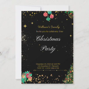 Invitation Fête de Noël Étincelante Noir Et Or