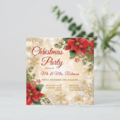 Invitation Fête de Noël Étincelle d'or Rouge Poinsettia (Debout devant)