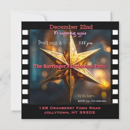 Invitation Fête de Noël étoile élégante (Devant)