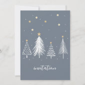 Invitation Fête de Noël Étoiles Dorées Bleu (Devant)