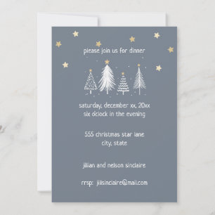 Invitation Fête de Noël Étoiles Dorées Bleu