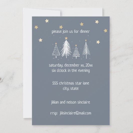 Invitation Fête de Noël Étoiles Dorées Bleu (Dos)