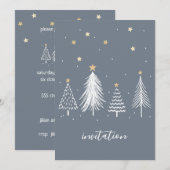 Invitation Fête de Noël Étoiles Dorées Bleu (Devant / Derrière)