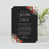 Invitation Fête de Noël Étoiles Poinsettia Houx Baies Rouges (Debout devant)