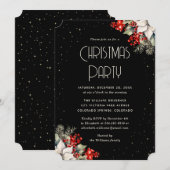 Invitation Fête de Noël Étoiles Poinsettia Houx Baies Rouges (Devant / Derrière)