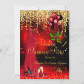 Invitation Fête de Noël Fabuleuse Rouge Pailleté Or (Devant)