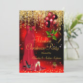 Invitation Fête de Noël Fabuleuse Rouge Pailleté Or (Debout devant)