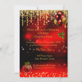 Invitation Fête de Noël Fabuleuse Rouge Pailleté Or (Dos)