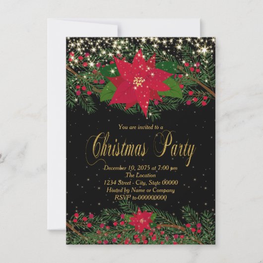 Invitation Fête de Noël Fancy Red Poinsettia (Devant)