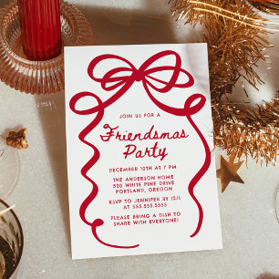 Invitation Fête de Noël Fantaisiste des Amis au Ruban Rouge