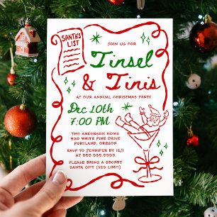 Invitation Fête de Noël Fantaisiste Paillettes et Tinis