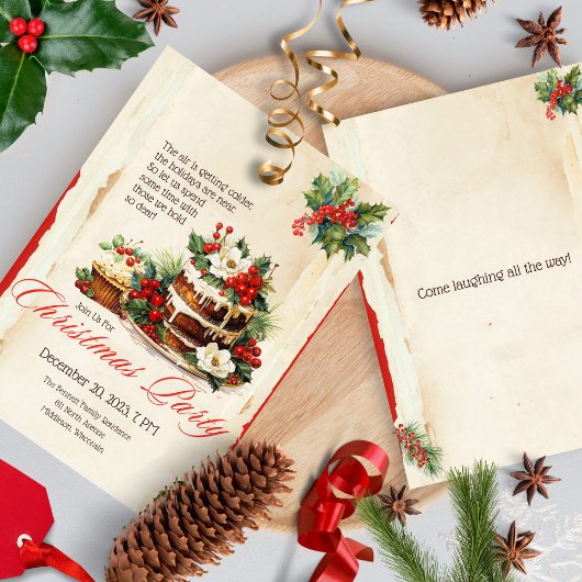 Invitation Fête de Noël festive aquarelle vintage