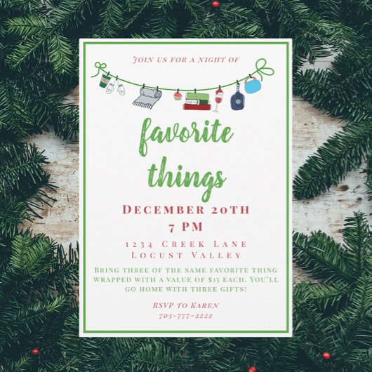Invitation Fête de Noël Festive Choses favorites
