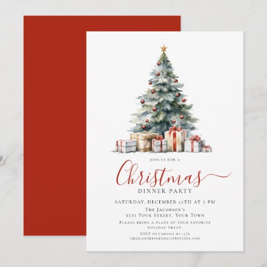 Invitation Fête de Noël festive de dîner de vacances (Devant / Derrière)
