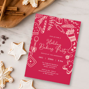 Invitation Fête de Noël festive Rouge Fête de pâtisserie de v