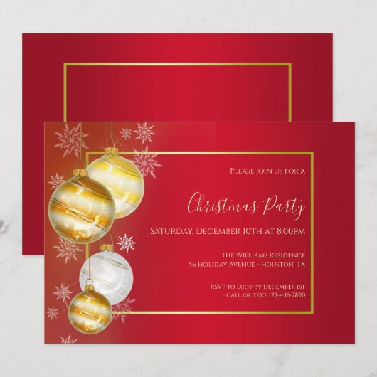 Invitation Fête de Noël festive Ruby & Gold (Devant / Derrière)