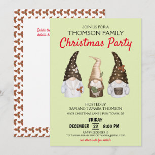 Invitation Fête de Noël festive verte des Gnomes modernes