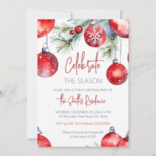 Invitation Fête de Noël fête la saison (Devant)