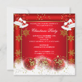 Invitation Fête de Noël Fête Rouge or Bauble (Devant)