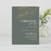 Invitation Fête de Noël Feuille Verte & Dorée (Debout devant)