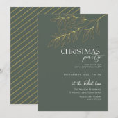 Invitation Fête de Noël Feuille Verte & Dorée (Devant / Derrière)