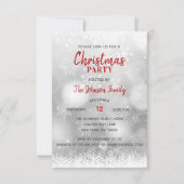 Invitation FÊTE DE NOËL Flammes de neige rouges en argent (Devant)