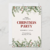 Invitation Fête de Noël fleurie beige et vert (Devant)