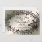 Invitation Fête de Noël Fleurs Renne Doré Hiver (Devant)