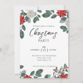 Invitation Fête de Noël Fleurs Rouges Vertes (Devant)