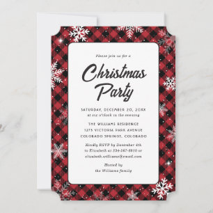 Invitation Fête de Noël flocon de neige à carreaux Buffalo ro
