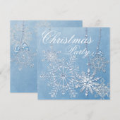 Invitation Fête de Noël Flocon de Neige Bleu (Devant / Derrière)