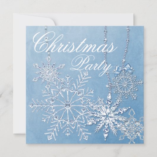 Invitation Fête de Noël Flocon de Neige Bleu (Devant)